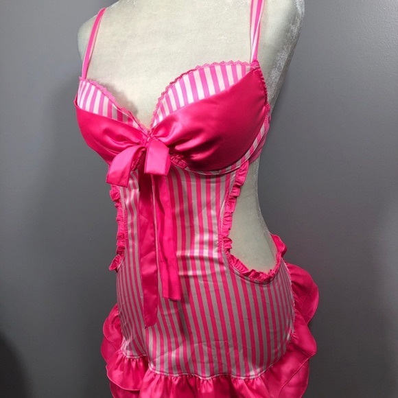 Victoria secret pink stripe babydoll apron set - Picture 4 of 9